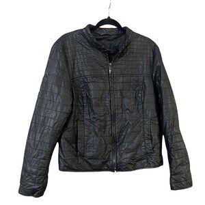 Max edition black feaux leather biker bomber jacket nwt size xl quilted collar